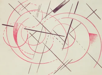 構成主義作文、1922年（紙に赤と黒のクレヨン）